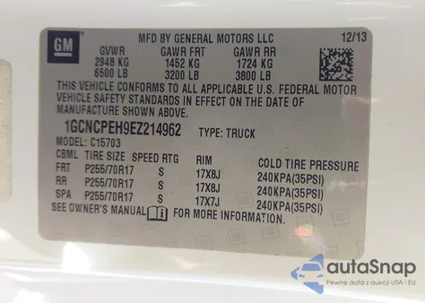 2014 Chevrolet Silverado 1500 Work Truck 1Wt z USA, uszkodzony, nr VIN 1GCNCPEH9EZ214962